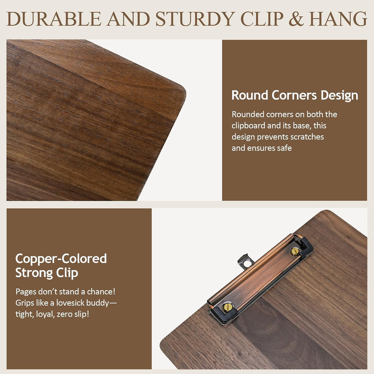 Walnut Wood Clipboard, Small Clip Board with Tabletop Stand, 0.88Lbs, 9*6.3 in, Smooth Edges, Idea for Menu and Small Memos Display for Coffee Shops, Bar, Office, Restaurant, Countertops, Self-Service