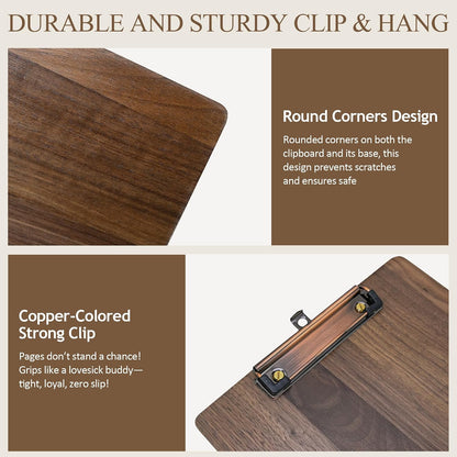 Walnut Wood Clipboard, Small Clip Board with Tabletop Stand, 0.88Lbs, 9*6.3 in, Smooth Edges, Idea for Menu and Small Memos Display for Coffee Shops, Bar, Office, Restaurant, Countertops, Self-Service