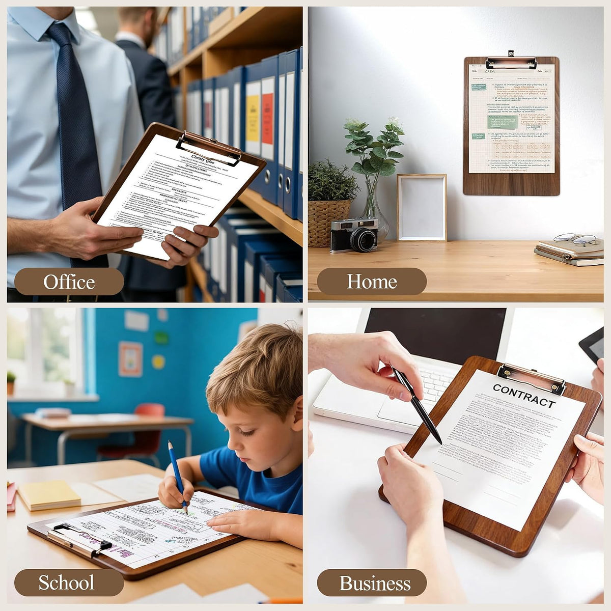 Walnut Wood Clipboard, Small Clip Board with Tabletop Stand, 0.88Lbs, 9*6.3 in, Smooth Edges, Idea for Menu and Small Memos Display for Coffee Shops, Bar, Office, Restaurant, Countertops, Self-Service