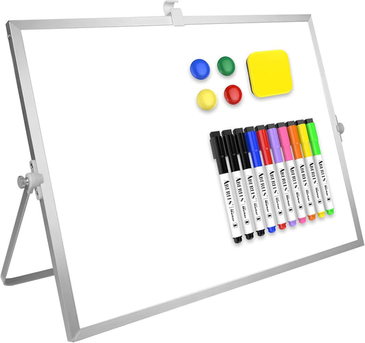Magnetic Dry Erase White Board with Stand, 16" x 12" Desktop White Board