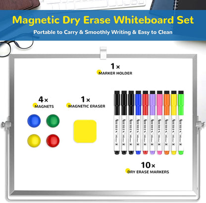 Magnetic Dry Erase White Board with Stand, 16" x 12" Desktop White Board