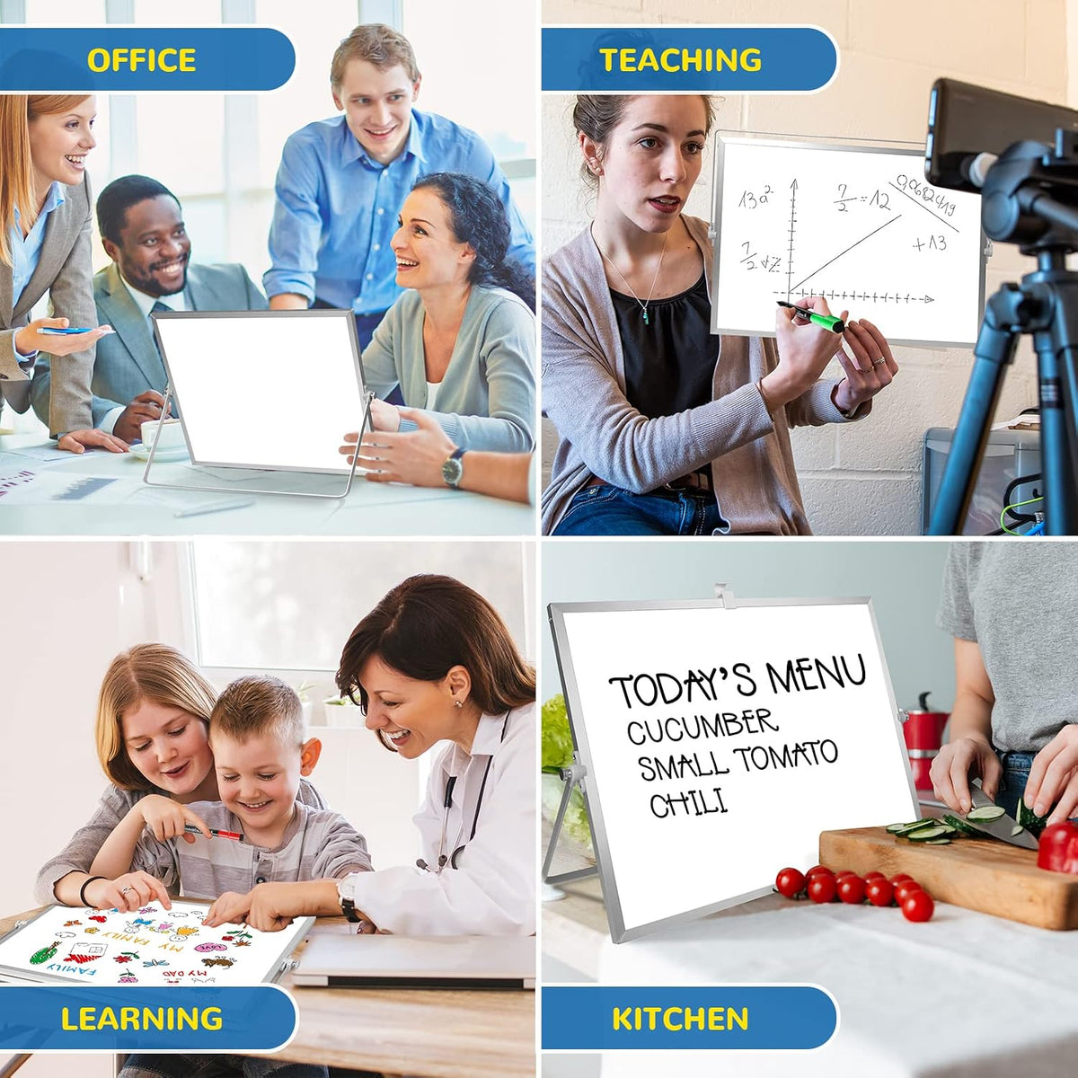 Magnetic Dry Erase White Board with Stand, 16" x 12" Desktop White Board