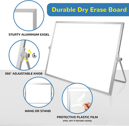 Magnetic Dry Erase White Board with Stand, 16" x 12" Desktop White Board
