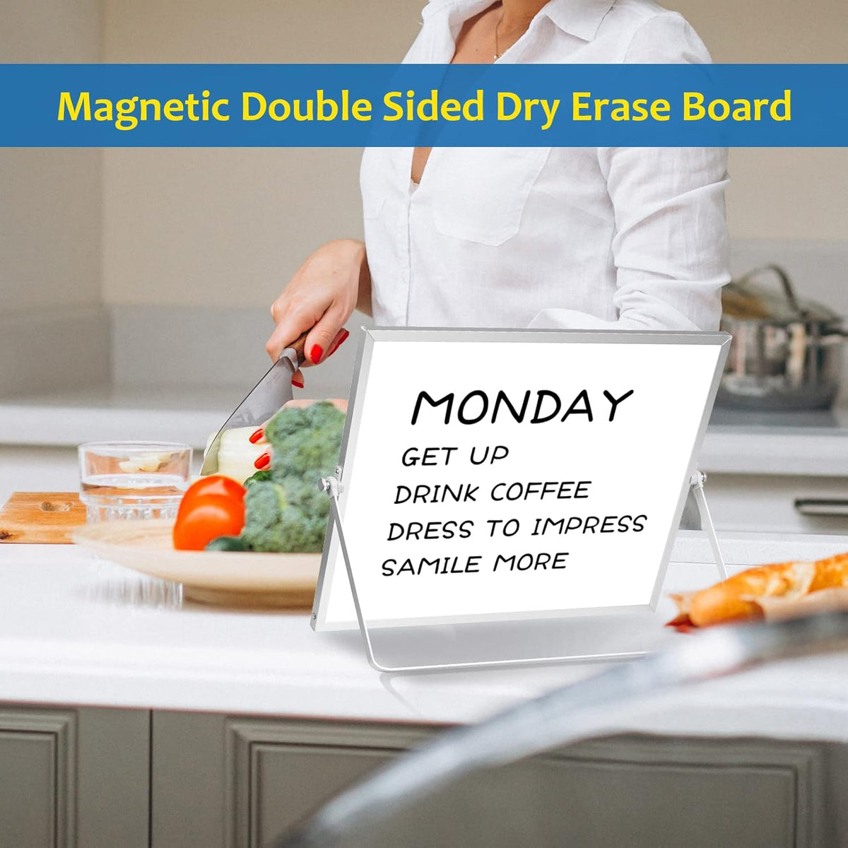 Magnetic Dry Erase White Board with Stand, 16" x 12" Desktop White Board