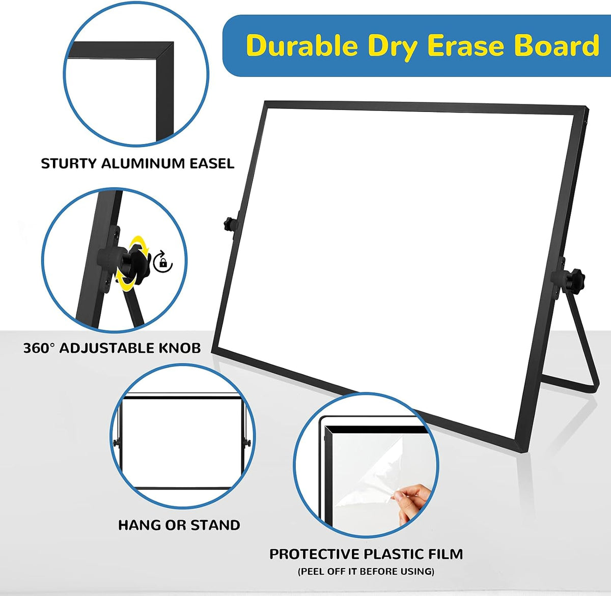 Magnetic Dry Erase White Board with Stand, 16" x 12" Desktop White Board