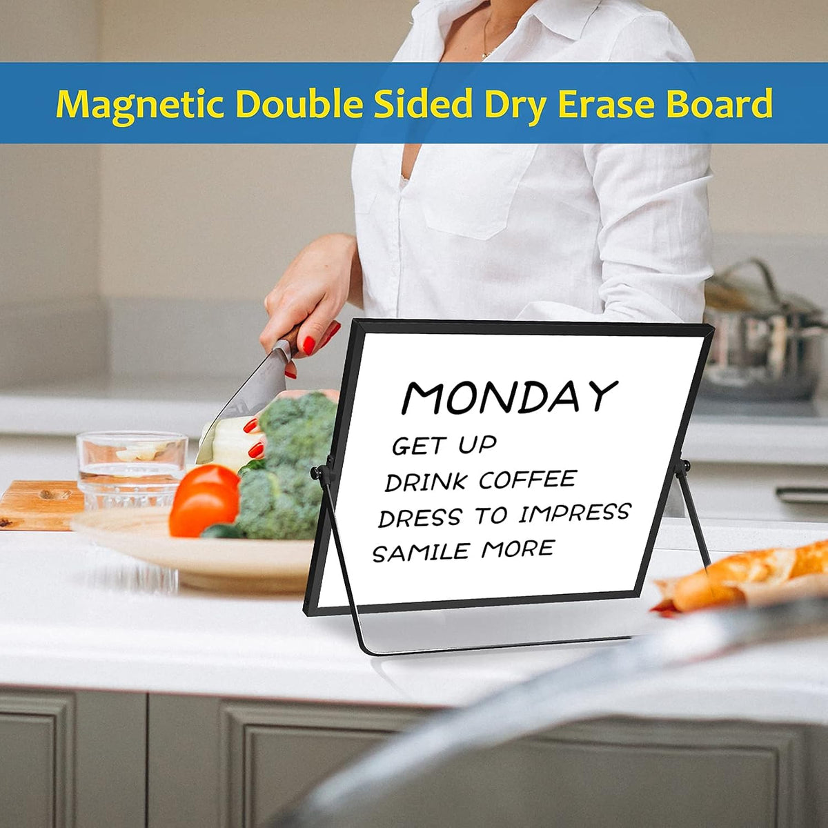 Magnetic Dry Erase White Board with Stand, 16" x 12" Desktop White Board