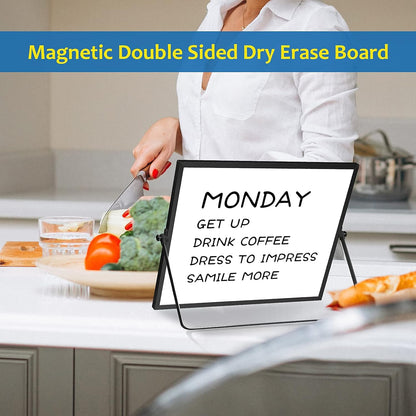 Magnetic Dry Erase White Board with Stand, 16" x 12" Desktop White Board