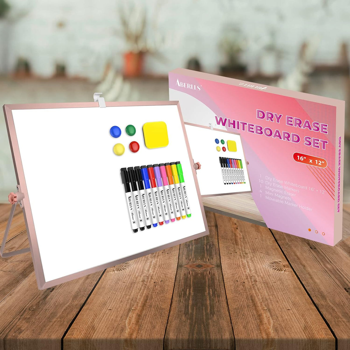 Magnetic Dry Erase White Board with Stand, 16" x 12" Desktop White Board