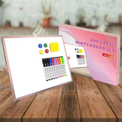 Magnetic Dry Erase White Board with Stand, 16" x 12" Desktop White Board