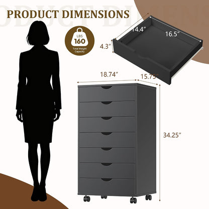 5 Drawer Mobile File Cabinet, Under Desk Storage Cabinet with Wheels