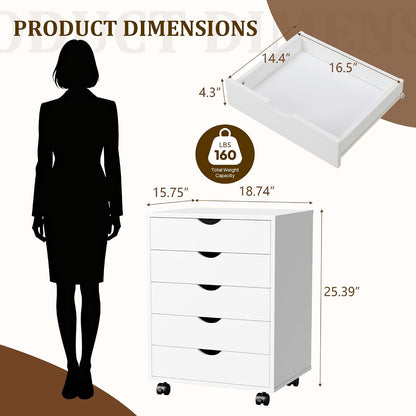 5 Drawer Mobile File Cabinet, Under Desk Storage Cabinet with Wheels