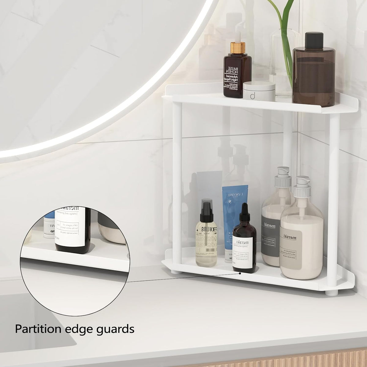 Corner Bathroom Counter Organizer, Bathroom Organizer Countertop White