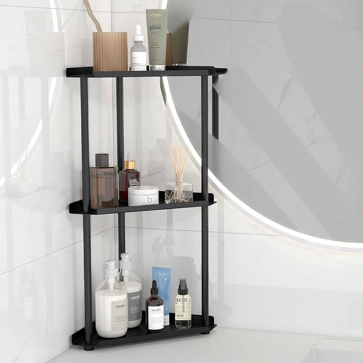 Corner Bathroom Counter Organizer, Bathroom Organizer Countertop White