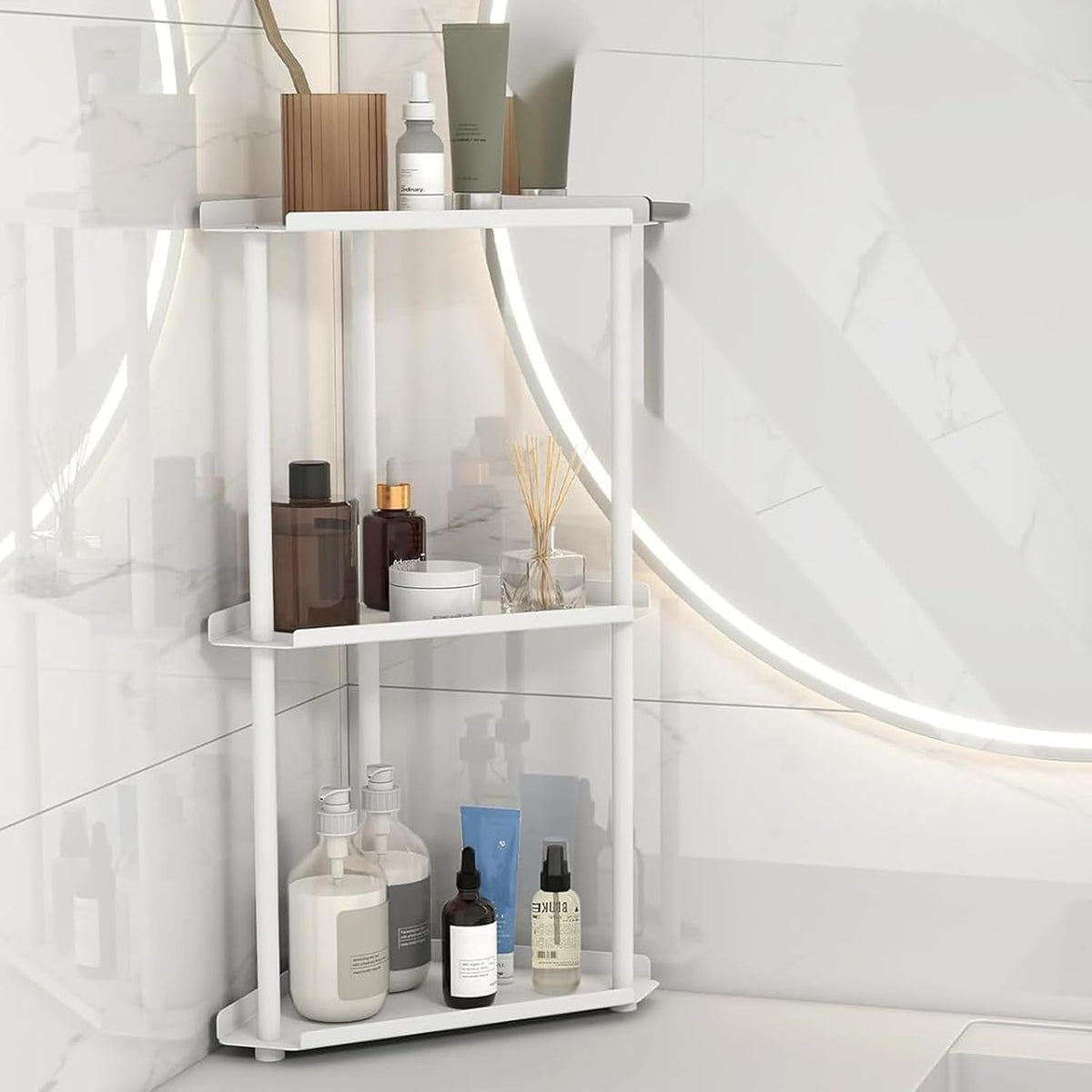 Corner Bathroom Counter Organizer, Bathroom Organizer Countertop White