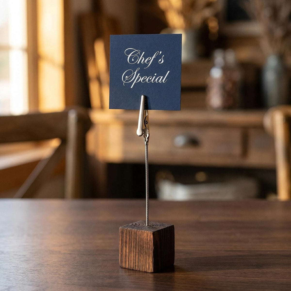 24 Pcs Wooden Cube Memo Holders with Alligator Clips, Table Number Stands for Wedding, Event, Office Desk – Black Base Photo & Card Display Clips