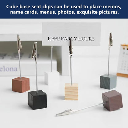 24 Pcs Wooden Cube Memo Holders with Alligator Clips, Table Number Stands for Wedding, Event, Office Desk – Black Base Photo & Card Display Clips