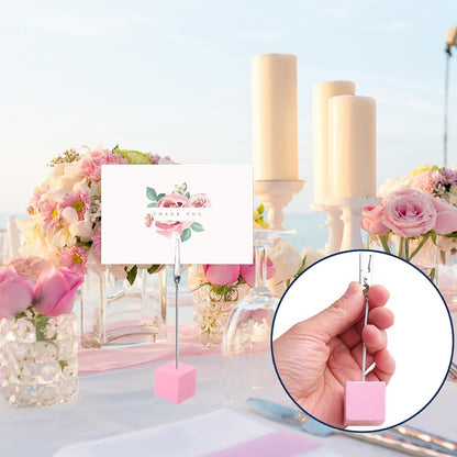 24 Pcs Wooden Cube Memo Holders with Alligator Clips, Table Number Stands for Wedding, Event, Office Desk – Black Base Photo & Card Display Clips