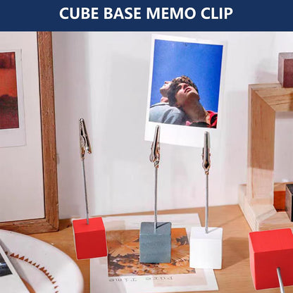 24 Pcs Wooden Cube Memo Holders with Alligator Clips, Table Number Stands for Wedding, Event, Office Desk – Black Base Photo & Card Display Clips