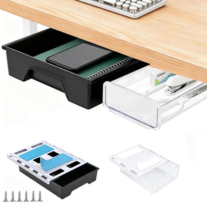 Under Desk Drawer Organizer, Self Adhesive Hidden Drawer Storage, Slide Out Desk Organizer, Space Saving Pencil & Accessories Organizer, Under Table Storage for Home Office & School, Black