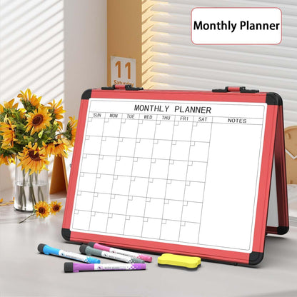 4 Sided Foldable Whiteboards Calendar, 17"x13" Desktop Whiteboard, Integrating with Monthly and Weekly Planner, Multi-Functional Whiteboard Suitable for Home, School and Office.