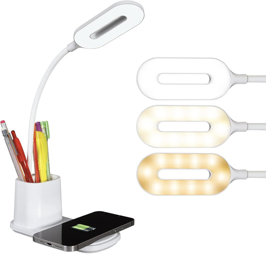 Organizer LED Desk Lamp with Wireless Charging, White