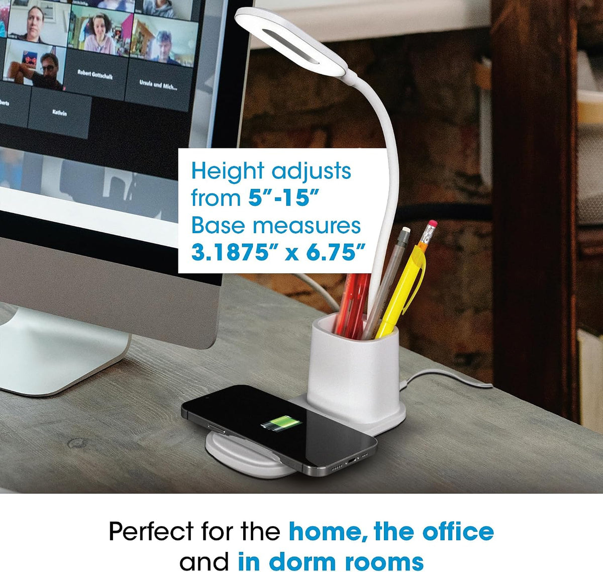 Organizer LED Desk Lamp with Wireless Charging, White