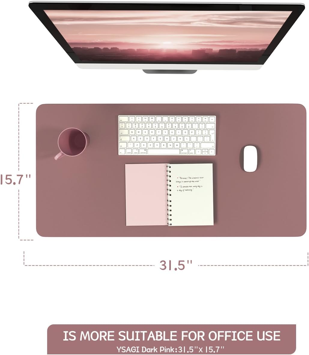 YSAGi Non-Slip Leather Desk Pad, Waterproof Laptop Computer Desk Keyboard Mat, Table Protector Blotter Mat, Large Mouse Pad for Office/Work/Home/Decor(Dark Brown, 31.5" x 15.7")