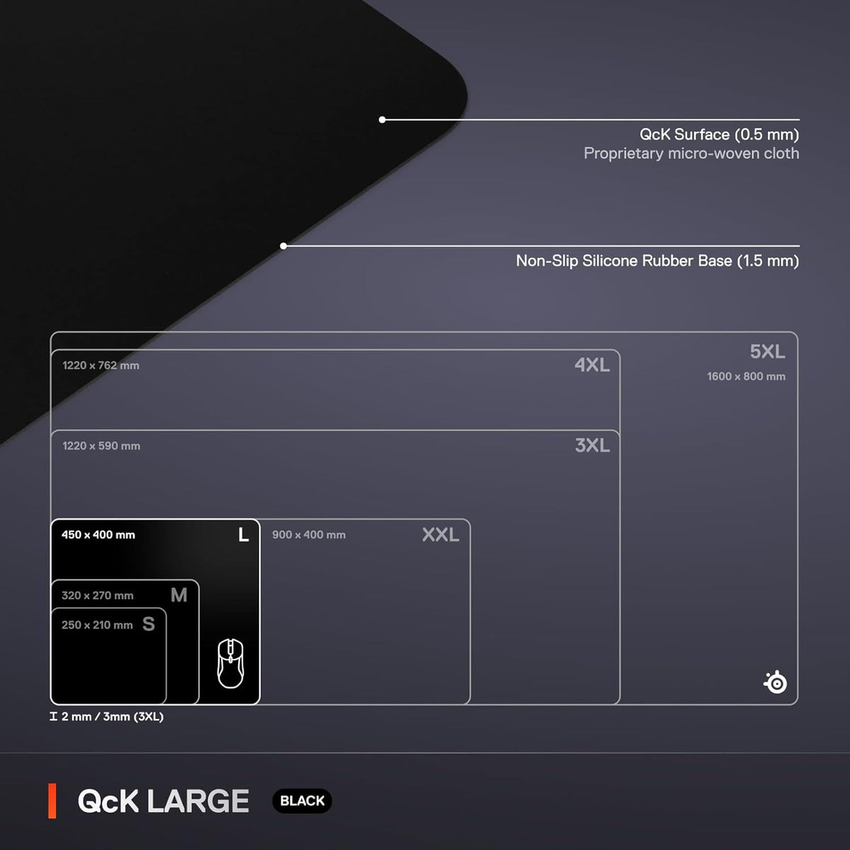 QcK Gaming Mouse Pad - XXL Cloth - Peak Tracking and Stability - Esports Mousepad - Never-Slip - Full Desk Coverage