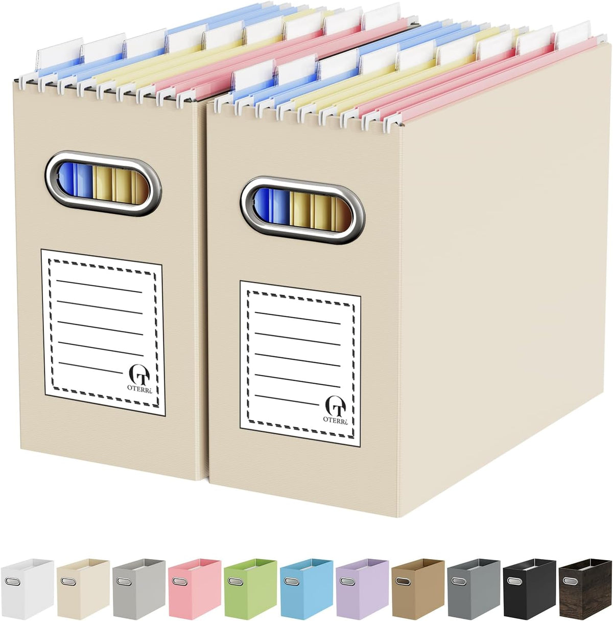 Oterri File Organizer Box, Portable Collapsible Cardboard File Folder Organizer with Handle for Letter Size Hanging Files, Document Storage Box for Home Office & Classroom (Pink)