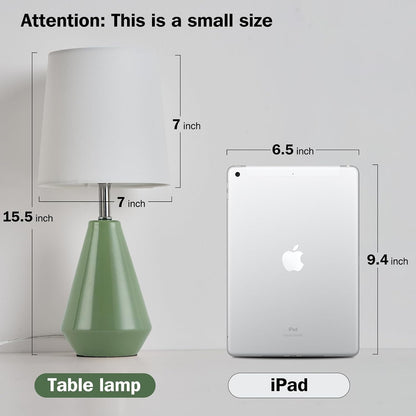 Small Bedside Table Lamp for Bedroom - Reading Desk Lamp with 3 Color Temperatures，15.5" Nightstand Ceramic Lamp with Fabric Shade for Kids Room,Living Room,Dorm,Home Office (Green)