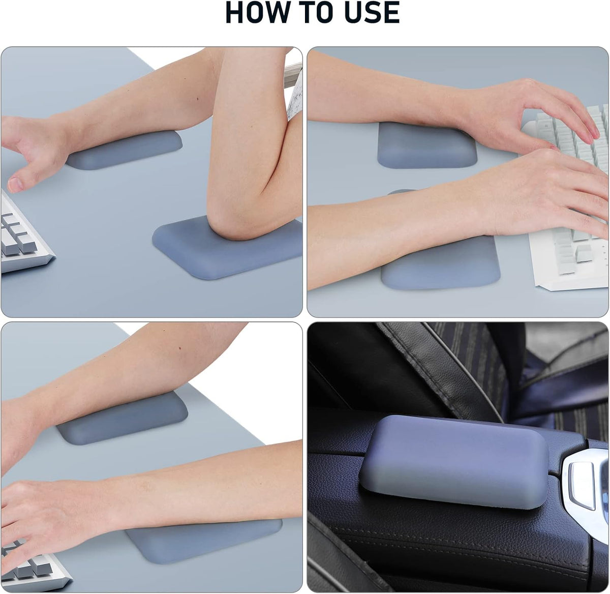 Leolee Elbow Rest Pads for Desk, Black Ergonomic Wrist Rest Arm Rest Pads | Memory Foam & Non-Slip Base, Armrest Cushion Support Pad Relieve Elbow and Wrist Pain for Computer, Office, 2 Packs