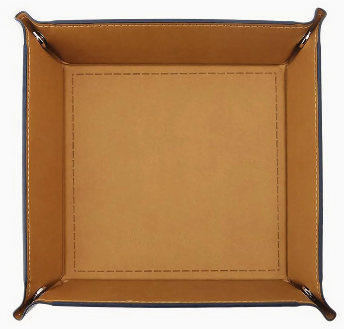 Valet Tray Desktop Storage Organizer – Vegan Leather Catchall Bedside Vanity Tray Nightstand Caddy Holder for Remote Controller, Watch, Keys, Phone, Wallet, Coin, Jewelry (Orange/Black)