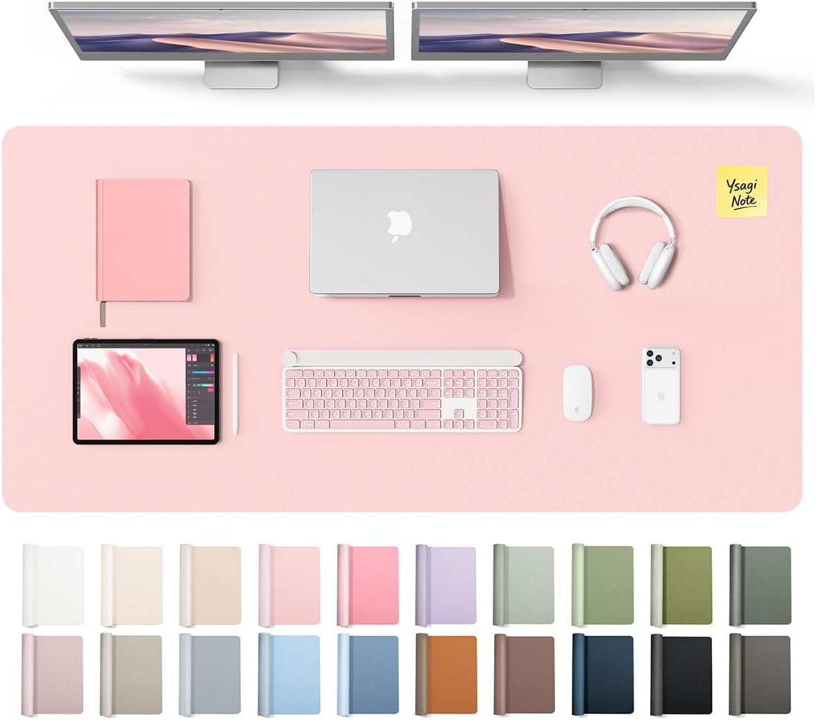 YSAGi Leather Desk Pad Protector, Office Desk Mat, Large Mouse Pad, Non-Slip PU Leather Desk Blotter, Waterproof Laptop Desk Writing Pad for Office and Home (23.6" x 13.8", Eggshell) - Colors A