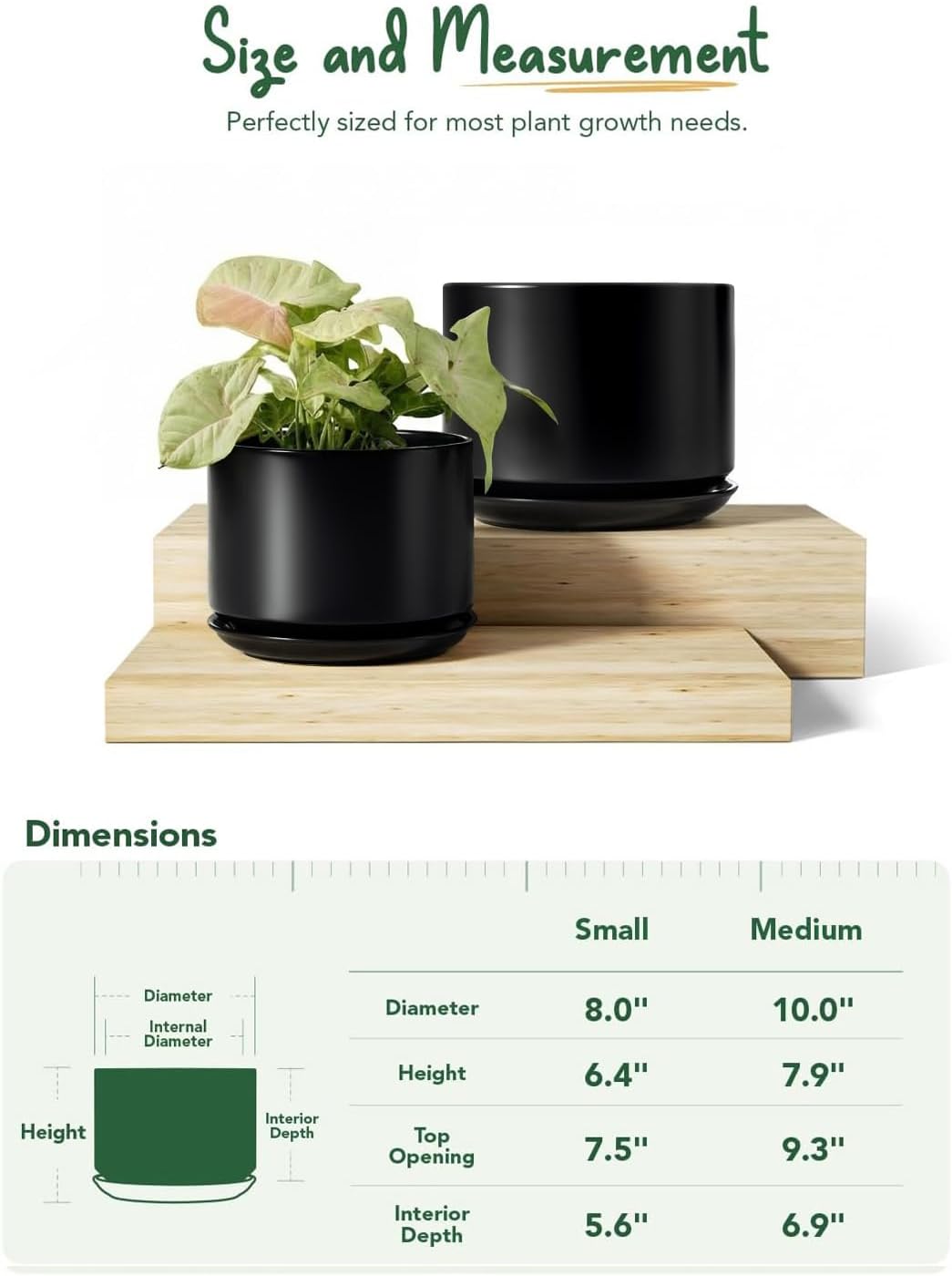 LE TAUCI Ceramic Pots for Plants, 6.8 Inch Plant Pots with Drainage Hole & Saucer, Modern Planter for Indoor Plants, Stable & Durable, Perfect for Living Room or Office Decor, White