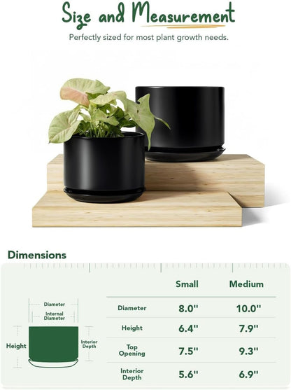 LE TAUCI Ceramic Pots for Plants, 6.8 Inch Plant Pots with Drainage Hole & Saucer, Modern Planter for Indoor Plants, Stable & Durable, Perfect for Living Room or Office Decor, White