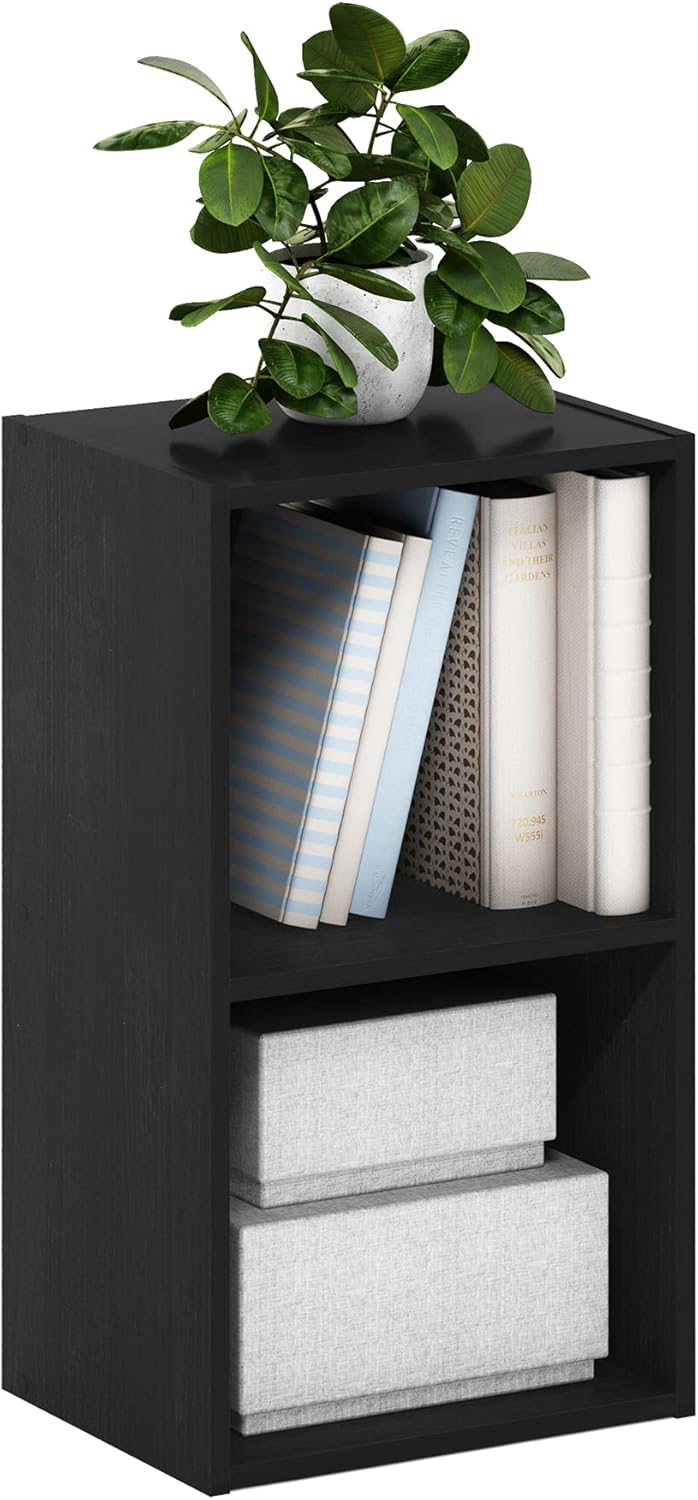 Furinno PASIR Book Shelf, 2-Tier Modern Bookshelf, Open Shelves Bookcase 9 x 12 x 21, Easy Assembly, for Living Room, Bedroom, Home Office, White