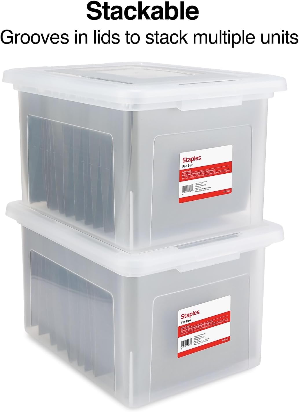 Hanging File Folder Box, Storage Bin Organizer, Snap Lid, Clear