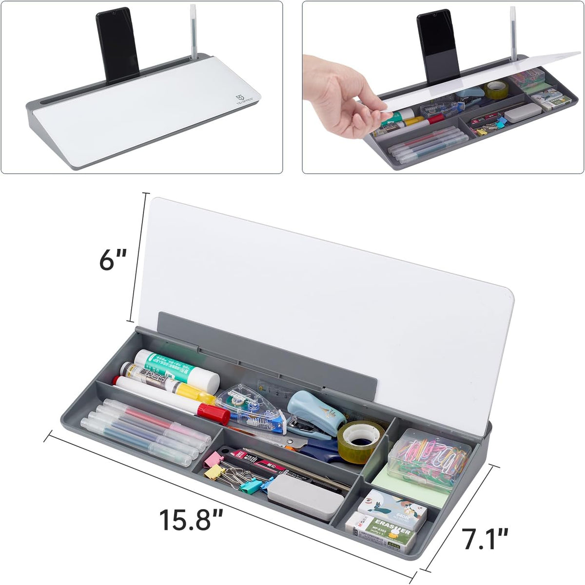 TSJ OFFICE Desktop Whiteboard Dry-Erase-Board - Computer Keyboard Stand White Board Surface Pad with Drawer, Desk Organizers with Accessories for Office, Home, School Supplies - Black