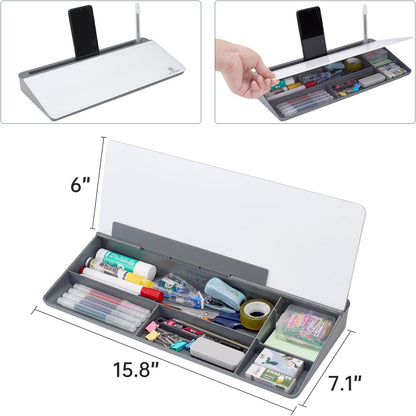 TSJ OFFICE Desktop Whiteboard Dry-Erase-Board - Computer Keyboard Stand White Board Surface Pad with Drawer, Desk Organizers with Accessories for Office, Home, School Supplies - Black