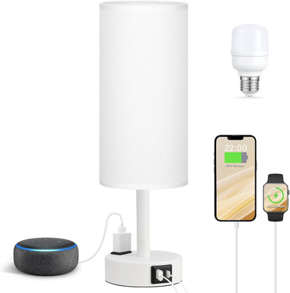 Fenmzee Bedside Table Lamp for Bedroom - Dimmable Touch, USB A+C, AC Outlet