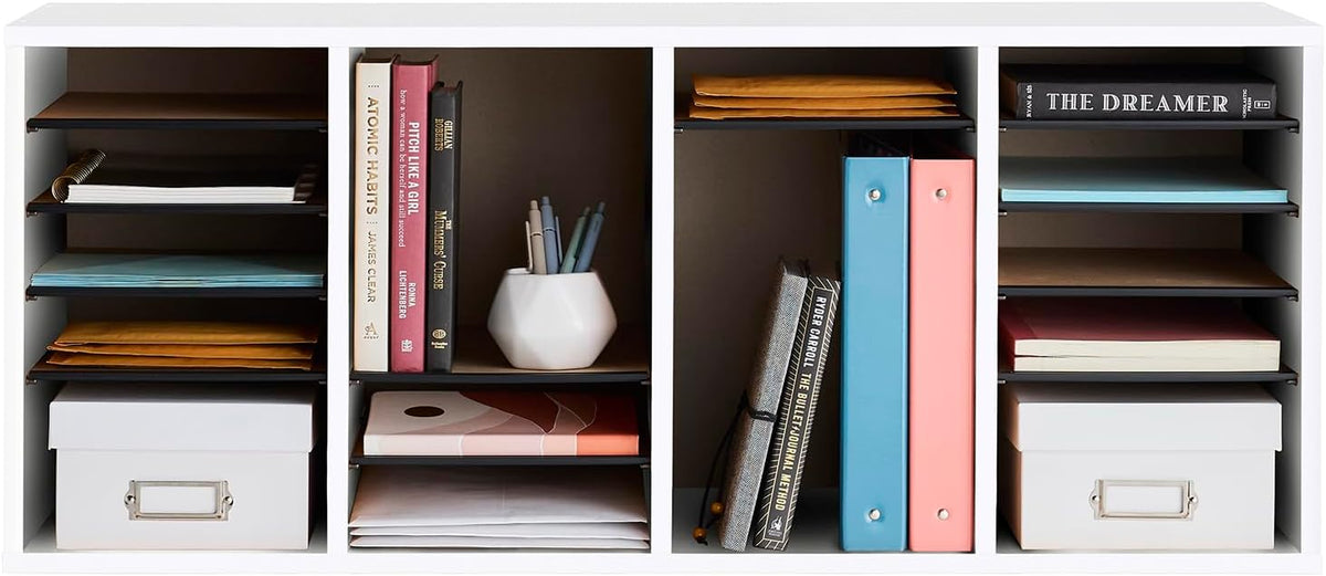 Safco 9422GR Wood Adjustable Literature & Paper Organizer, 16 Adjustable Compratment, Stackable Durable Construction, Home, Office, Mailroom, Classroom Mailbox , Gray