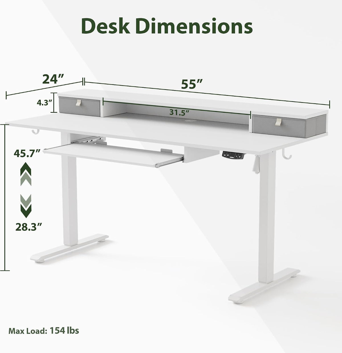 48 * 24 Inch Electric Standing Desk with Shelf & Led, Dark Walnut