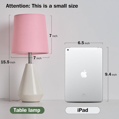 Small Bedside Table Lamp for Bedroom - Reading Desk Lamp with 3 Color Temperatures，15.5" Nightstand Ceramic Lamp with Fabric Shade for Kids Room,Living Room,Dorm,Home Office (Green)