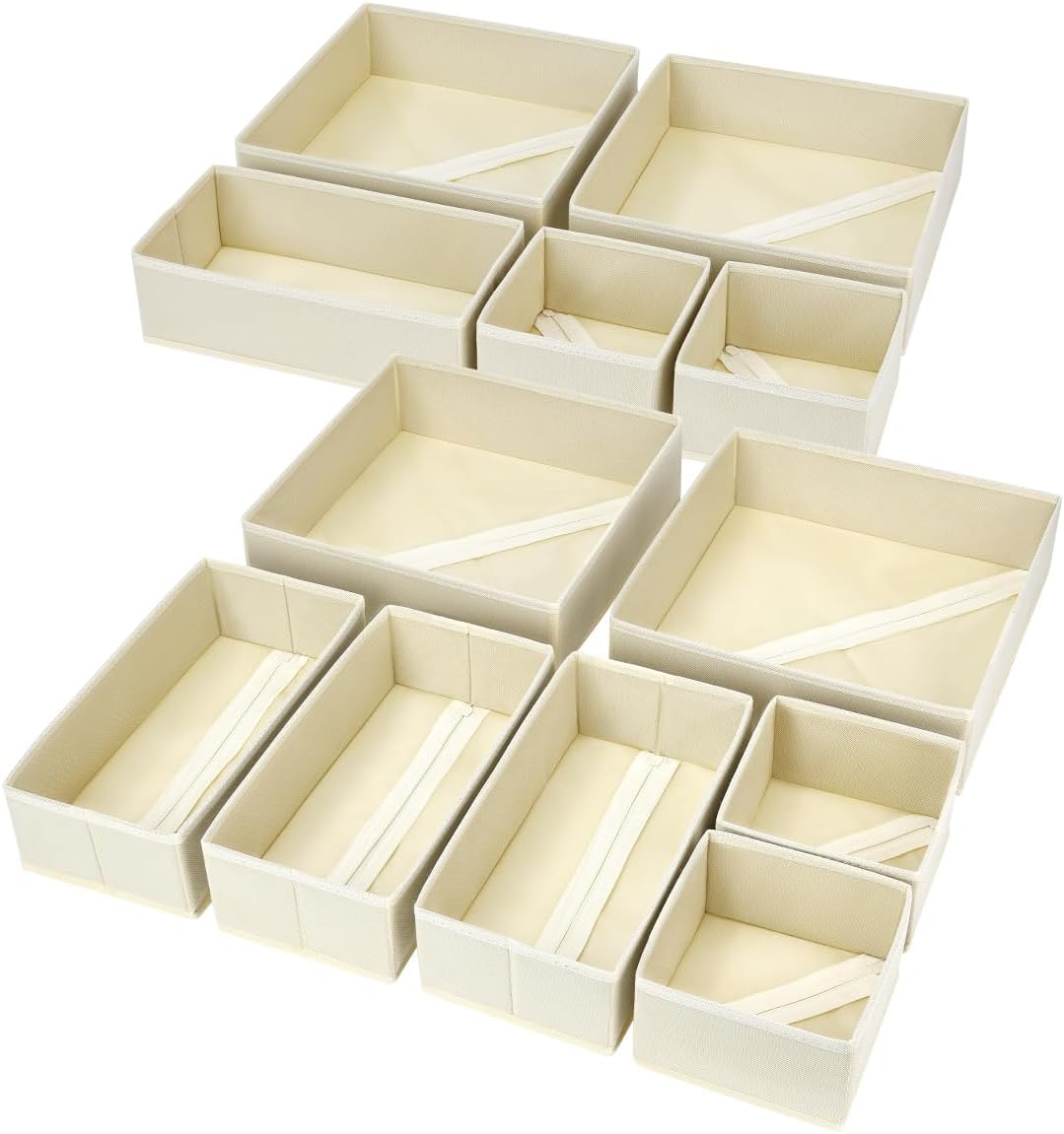Drawer Organizer Clothes, Dresser Organizer, Foldable Closet Organizers and Storage, Fabric Dresser Bins, Drawer Dividers for Nursery, Baby Clothes, Underwears, Sock (Beige)