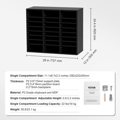 VEVOR Literature Organizers, 12 Compartments Office Mailbox with Adjustable Shelves, Wood Literature Sorter 20.4x12x16.1 inches for Office, Home, Classroom, Mailrooms Organization, EPA Certified White