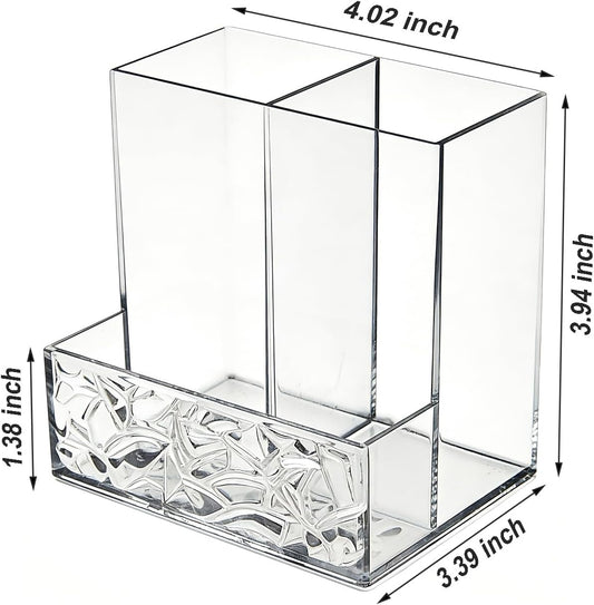 Clear PET Pen Holder, 3 Compartment Desk Organizer, Shatter-Resistant, Stronger Than Acrylic, for Office Home School Bathroom Makeup