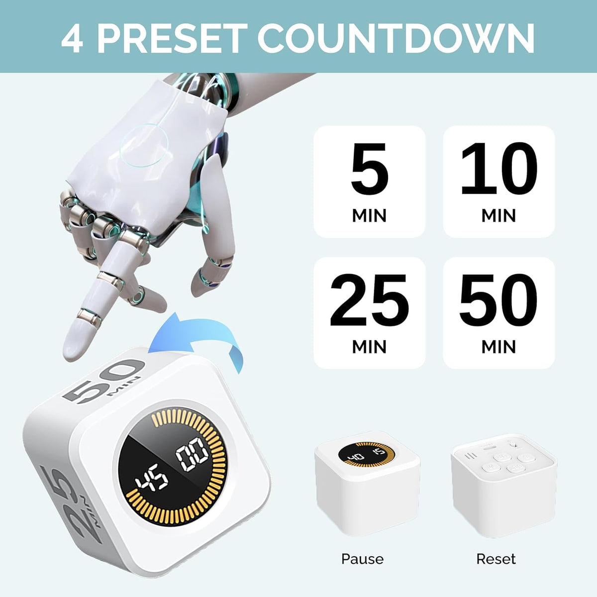 KADAMS Pomodoro Cube Timer Productivity Visual Timer - 5/10/25/50 Min Rotating Countdown (1, Green)
