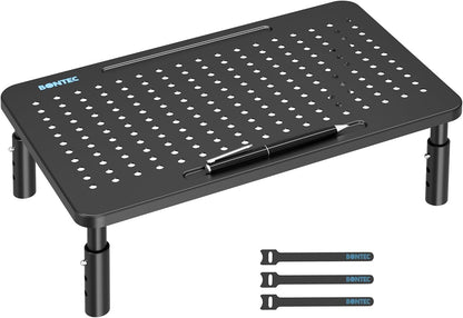 BONTEC Adjustable Monitor Stand Riser with Drawer, Ergonomic Mesh Platform Computer Monitor Stand for Desk, Ventilated Laptop and PC Stand with Cable Management, Supports up to 44lbs