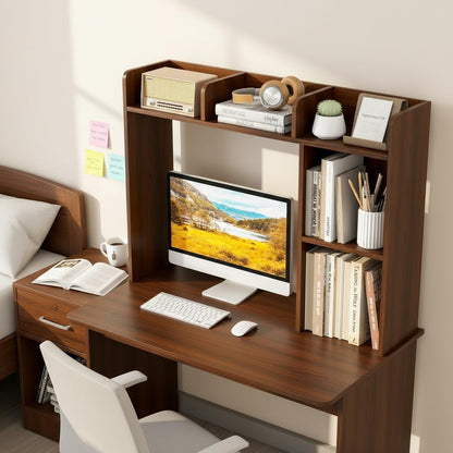 Desktop Bookshelf, Countertop Storage Hutch with 5 Shelves for Computer Desk, Desk 3-Tier Display Rack, Multipurpose Wood Desktop Hutch Storage Organizer for Dorm Office Home