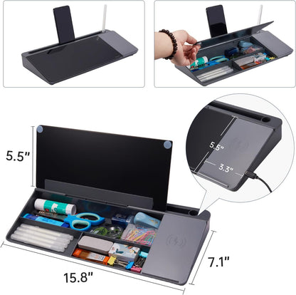 TSJ OFFICE Desktop Whiteboard Dry-Erase-Board - Computer Keyboard Stand White Board Surface Pad with Drawer, Desk Organizers with Accessories for Office, Home, School Supplies - Black